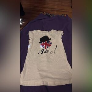 Miley Cyrus & Max Azria White Tee with Union Jack and Hat Graphic Women’s L
